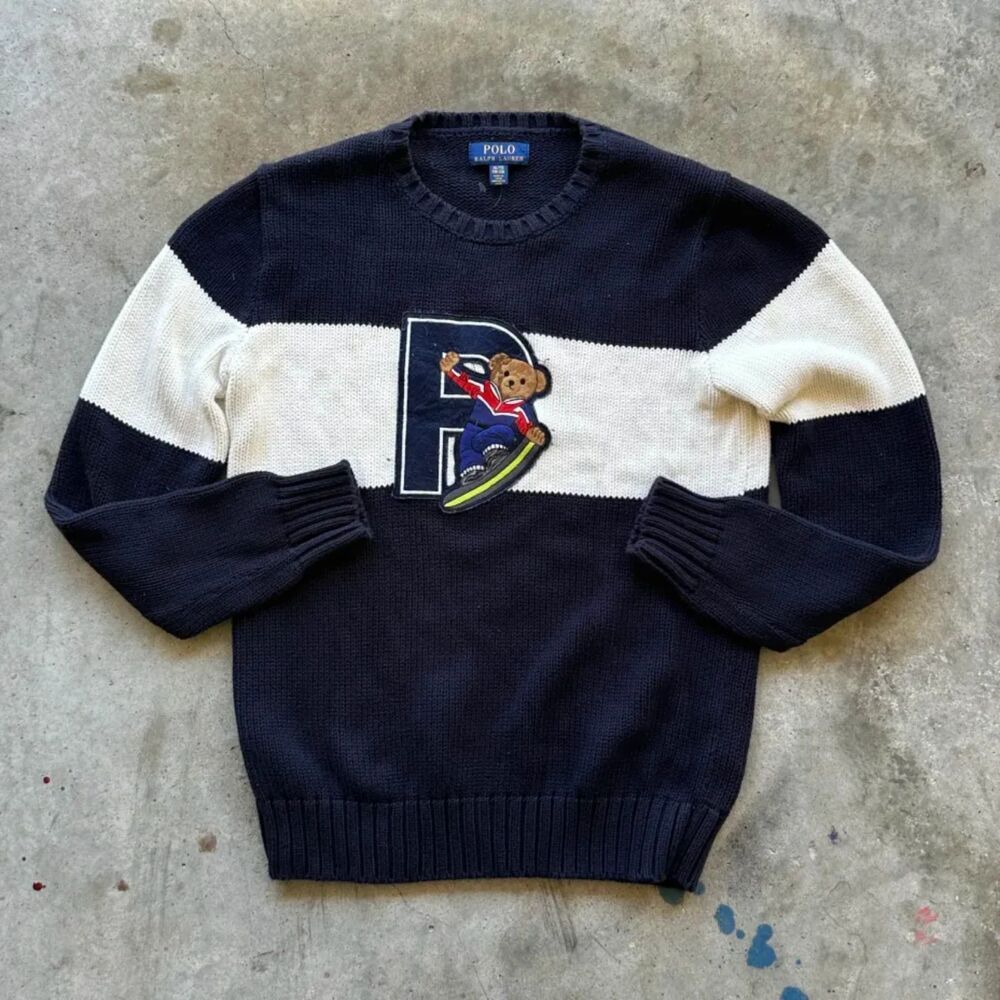Polo Ralph Lauren Big Boys Snowboard Bear Knit Sweater Size XL Youth